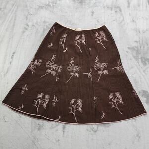 Vintage 90s JKLA California Skirt Womens L Brown Pink Striped Floral Embroidered